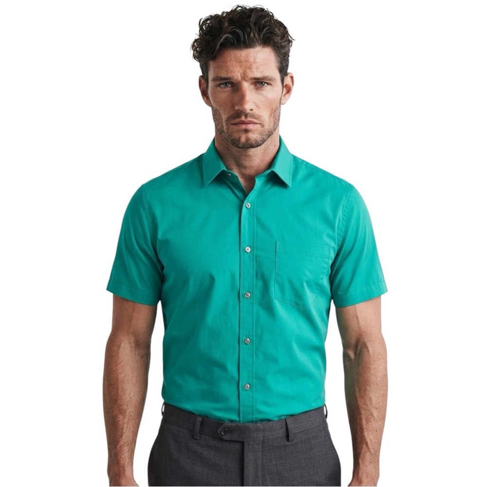 💥 Kenneth Cole Reaction Shirt | Size L | Teal Short Sleeve Button-Up Heat‎